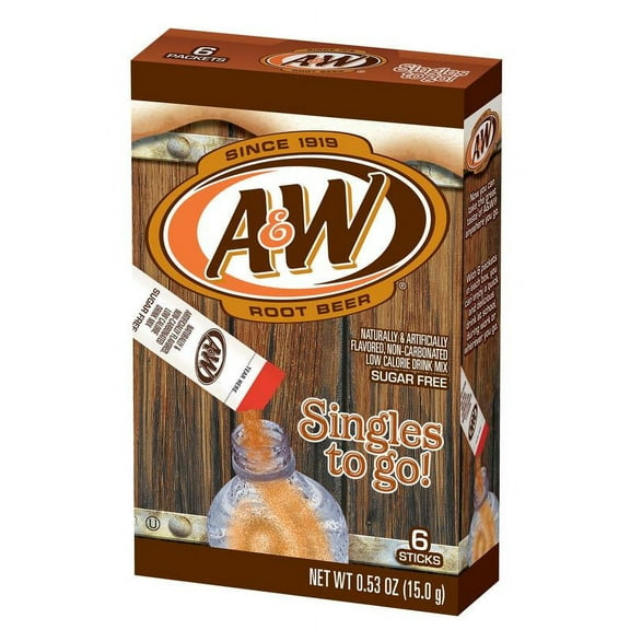 (6 Packets) A&W Root Beer Sugar Free, On-The-Go, Caffeine Free, Powdered Drink Mix