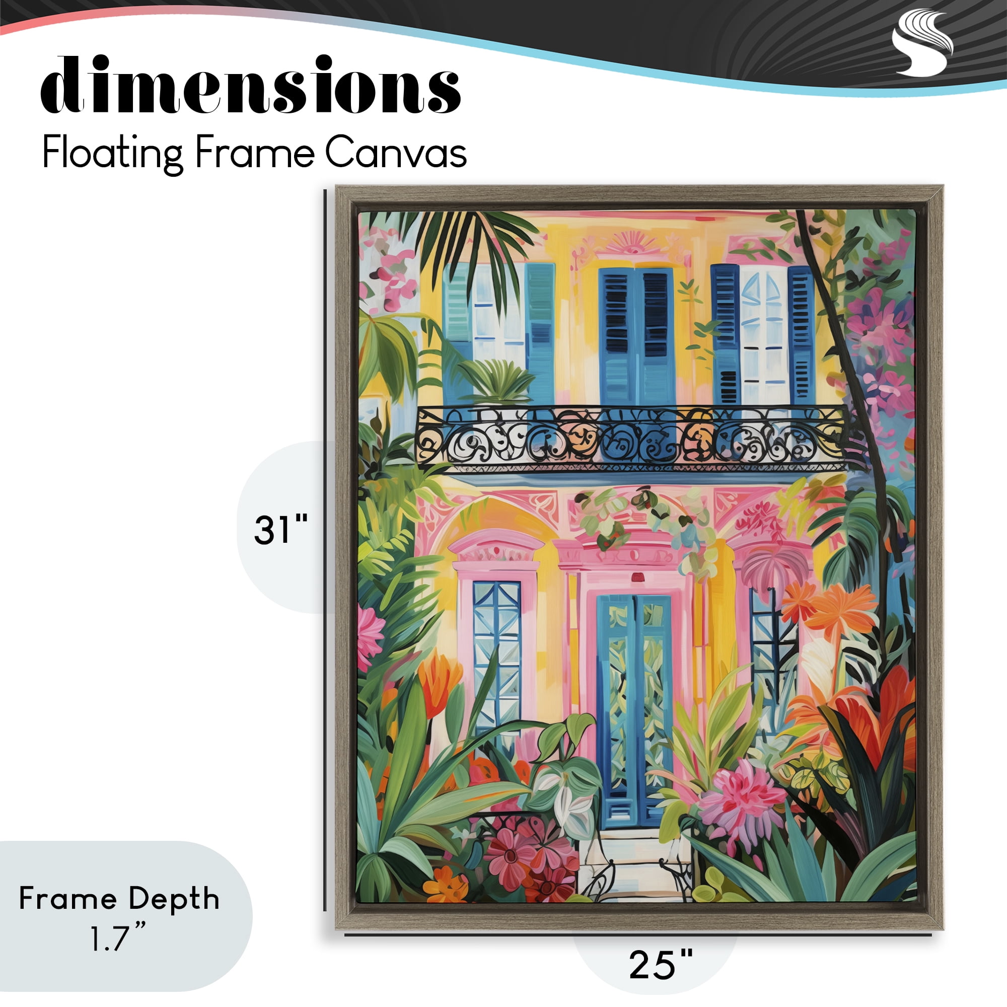 Stupell Industries Colorful Facade with Tropical Garden Brown Framed Floater Canvas Wall Art, design by LSR Design Studio