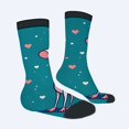 thumbnail image 2 of Unisex Trendy Socks - 2 Pairs with Playful Cartoon Reindeer Design Teal Background & Hearts Perfect for All Seasons, 2 of 5