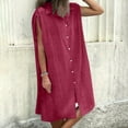 thumbnail image 2 of Casual Summer Dresses For Women Sevevn Women's Summer Imitation Cotton And Linen Lapel Solid Color With Pockets Shoulder Drawstring Dress, 2 of 6