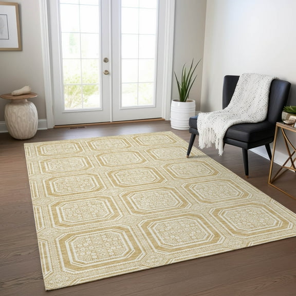 Addison Rugs Chantille Indoor/Outdoor Transitional Geometric Gold Washable Rectangle Rug, 10' x 14'