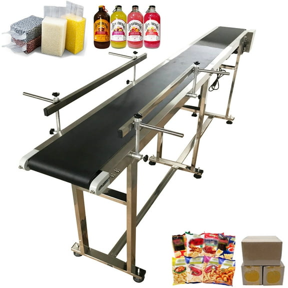 TECHTONGDA Belt Conveyor 82.6"*7.8" Black PVC Belt Conveyor Systems With Double Guardrail