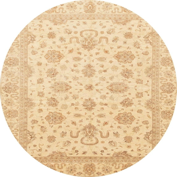 Ahgly Company Indoor Round Abstract Brown Gold Oriental Area Rugs, 6' Round