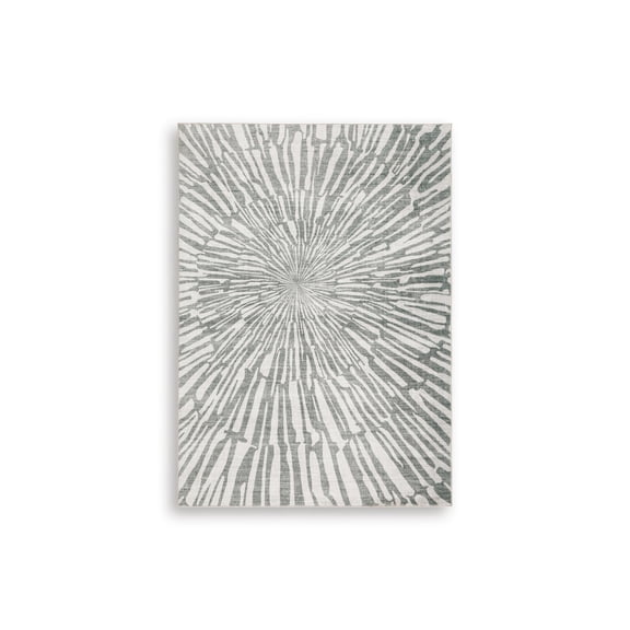 Signature Design by Ashley Verland 5' x 7' Washable Area Rug, Gray/White Sunburst Faux Fur Rug