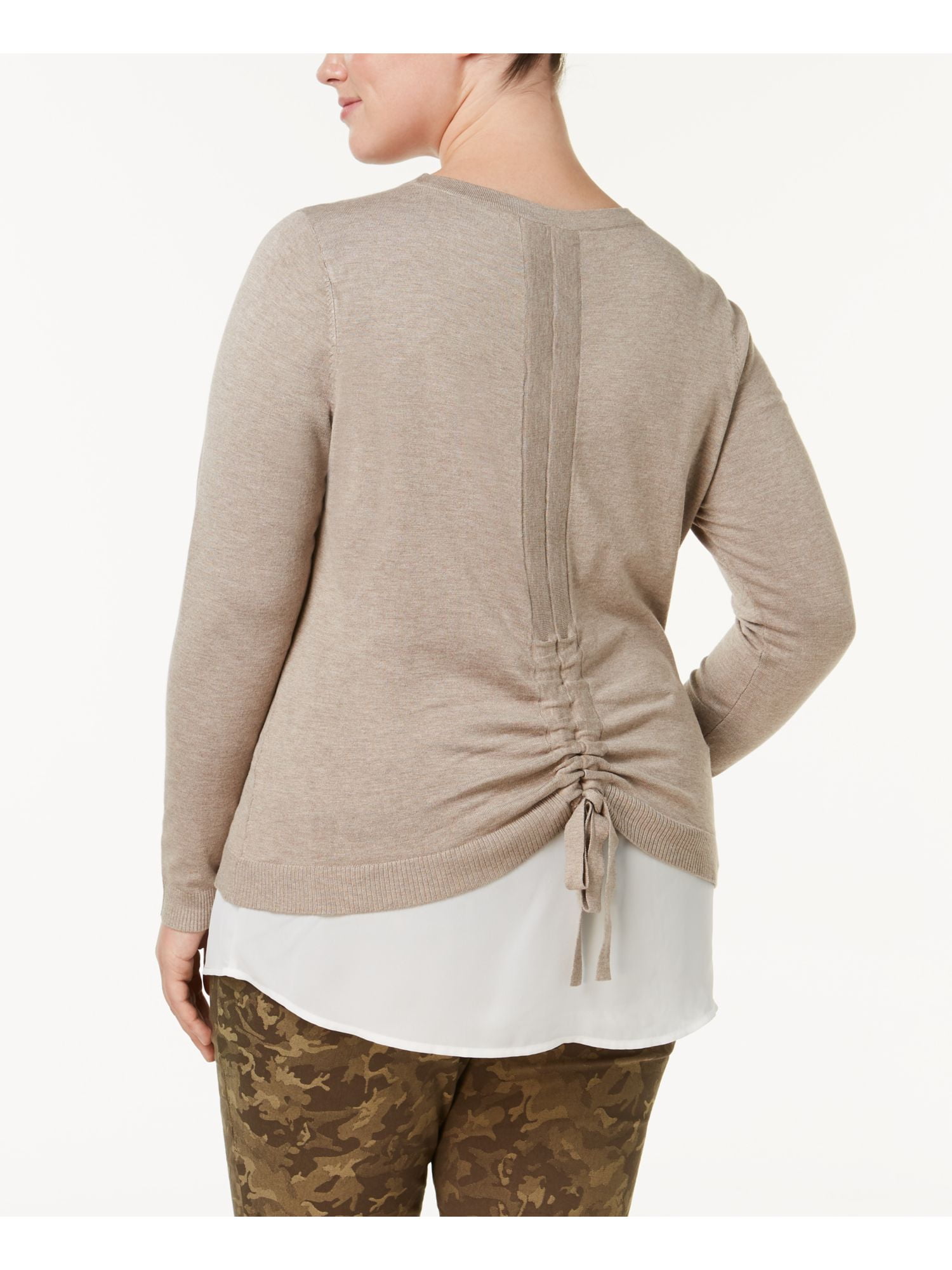 Inc Womens Plus Knit Ruched Back Pullover Sweater Tan 3X