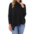 thumbnail image 4 of Women's Fall Tunic Tops Turtleneck Asymmetrical Hem Batwing Long Sleeve Loose Knit Blouse Dressy Casual Shirt S Black, 4 of 6