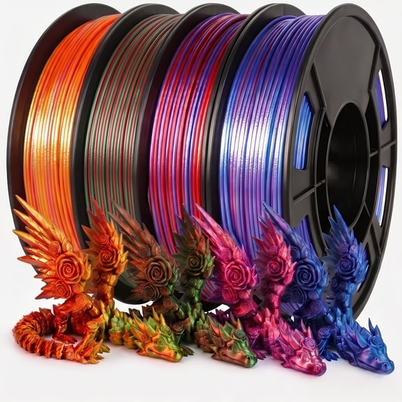 Silk PLA 3D Printer Filament Bundle, 4 Spools 250g Each,Shiny Dual Color, 1.75mm, Multi Color Change, For Most FDM 3D Printer