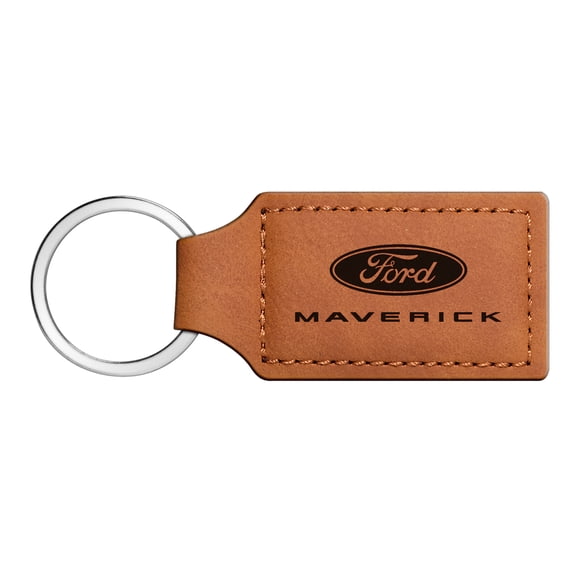 iPick Image for Ford Maverick Rectangular Brown Leather Key Chain, Official Licensed