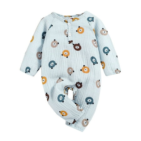 

Canrulo 2PCS Infant Baby Girl Boy Cartoon Printed Long Sleeve Buttoned Cotton Jumpsuit Blue 6-12 Months