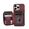 thumbnail image 2 of ELEHOLD for iPhone 13 Pro Max 6.7 inch Luxury Zipper Wallet Case with Card Slots Zipper Pocket Kickstand Function Wriststrap Crossbody Shoulder Strap Shockproof Purse Case,Winered, 2 of 7