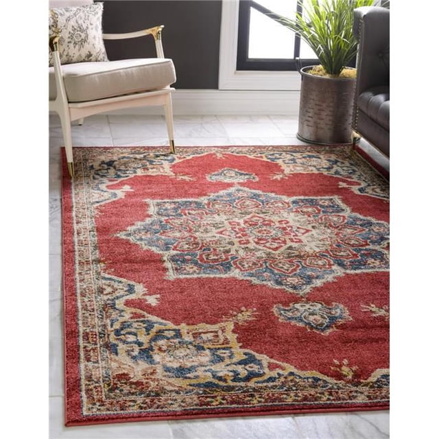 Unique Loom 3135345 4 x 6 ft. Helios Utopia Rectangular Rug, Burgundy