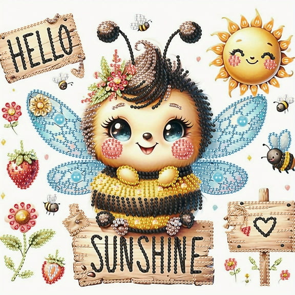 5D DIY diamond art painting kit, happy bees special shape diamond canvas, namely can decompress and relax and can be used for home wall decoration