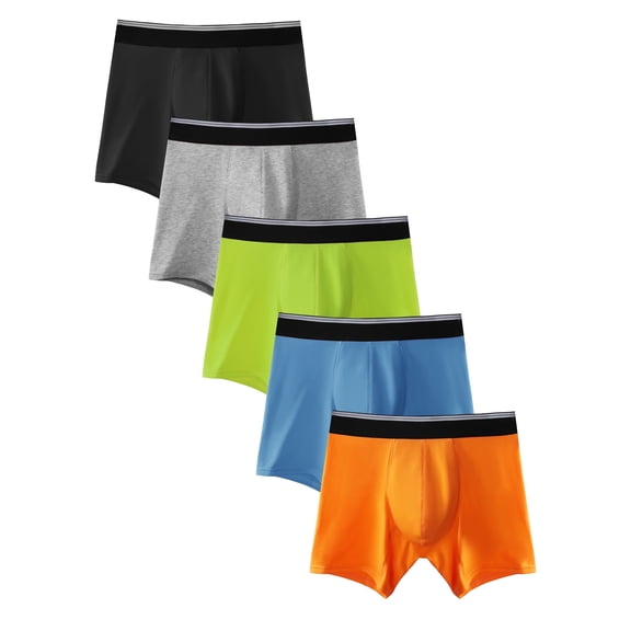 TIICHOO Washable Incontinence Underwear for Children Leakproof Boxer Briefs for Boys 5 Pack (Medium, Orange/Neon Green/Black/Gray/Blue)