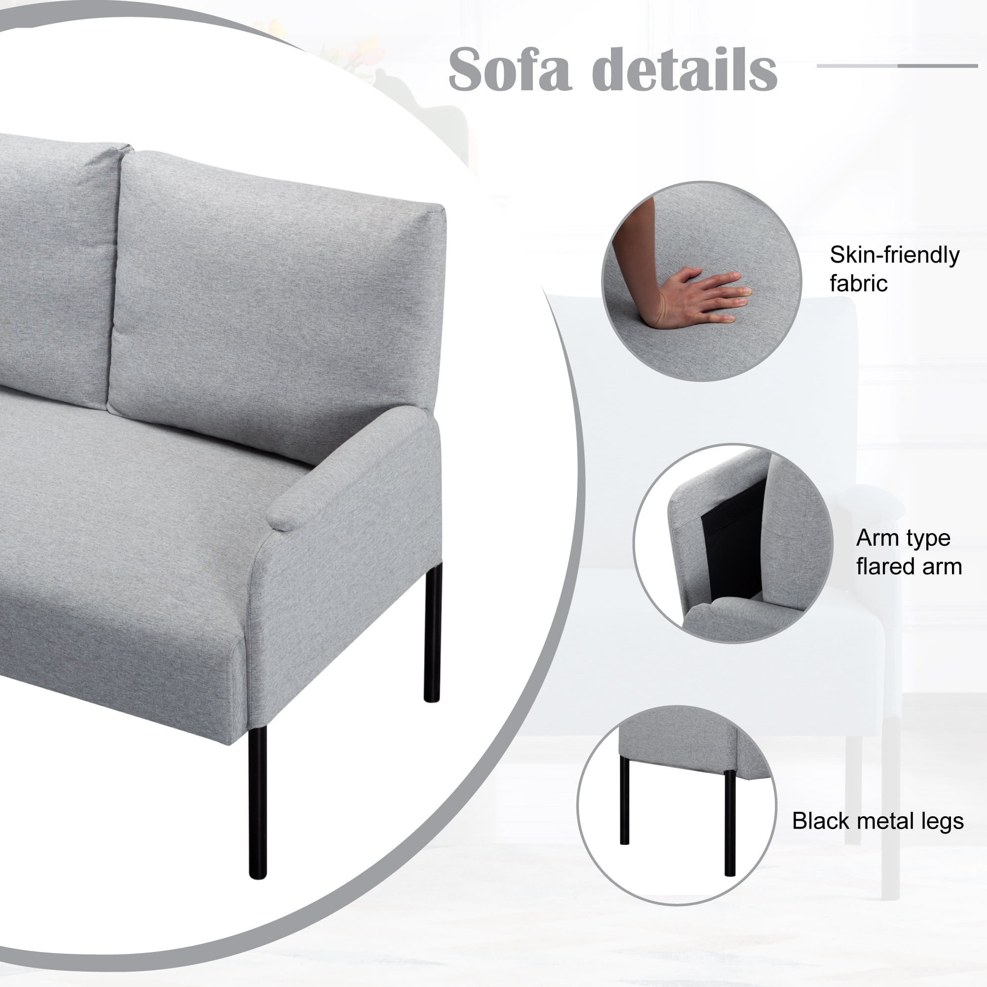 Gewnee 45.7”Modern Loveseat Couch,Metal Frame,Fabric Upholstered 2-seater Sofa for Apartment or Small Spaces(Light Gray)