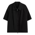 thumbnail image 4 of Curuila Mens Tops Solid Color Spring Summer Lapel Short Sleeved Zippered Soft Comfortable Tee Black Size L, 4 of 4