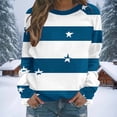 thumbnail image 2 of YUGYXL Women’s Striped Star Sweatshirt Long Sleeve Crewneck Casual Pullover Tops Fall Winter Shirt Blue L, 2 of 7