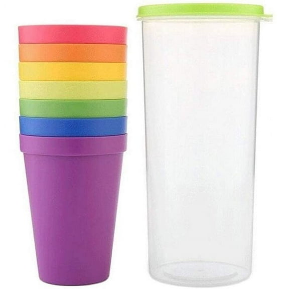 GIXUSIL| Set of 8 | Unbreakable Plastic 7oz/200ml Kids Juice Tumblers in 8 Assorted Colors,Travel Portable Rainbow Cup Colorful Plastic Mouth Cup Outdoor Picnic Drinking Cup Handy Cup