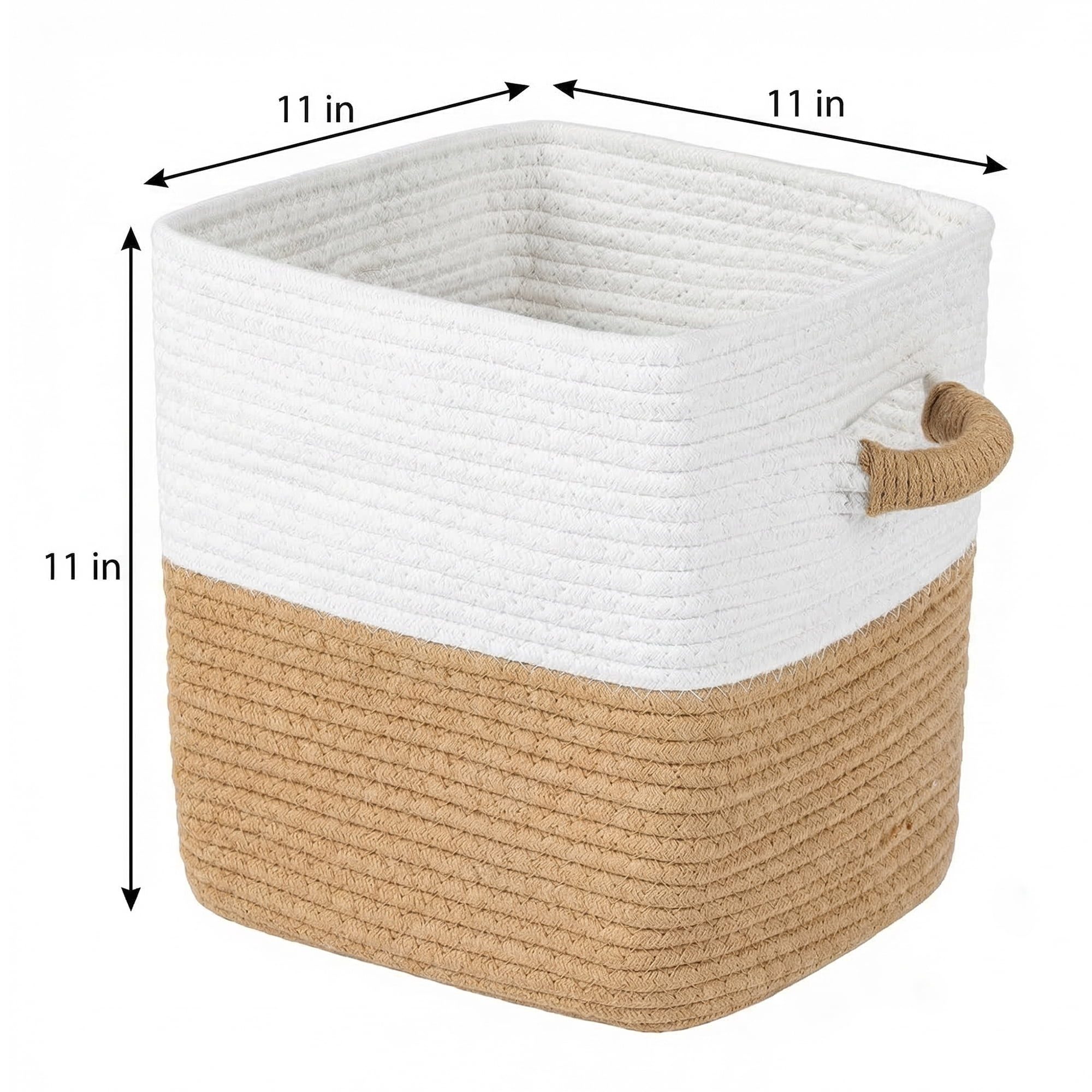 Unique Bargains Woven Storage Basket Shelf Closet White Brown 11*11*11in