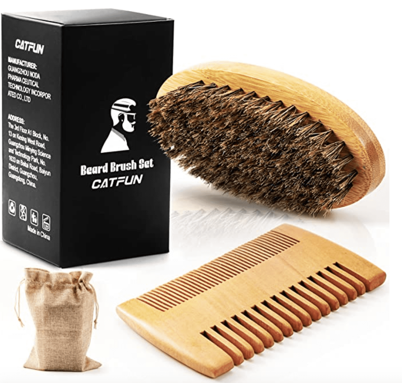 Beard Comb & Beard Brush Set for Men Natural Boar Bristle Brush, Dual
