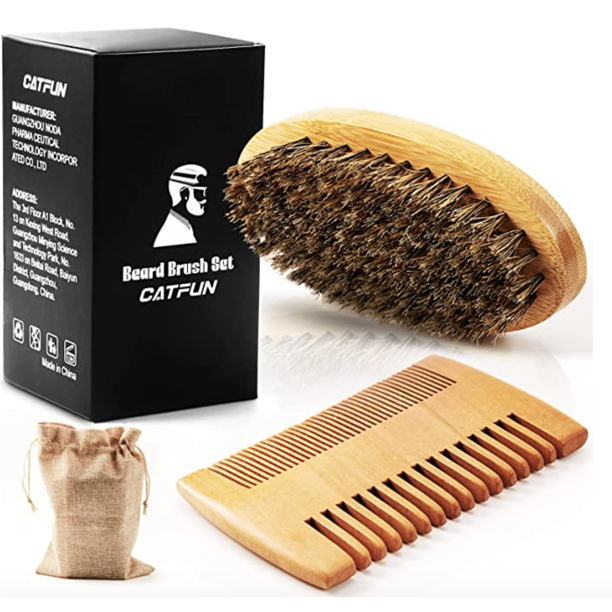 Beard Comb & Beard Brush Set for Men Natural Boar Bristle Brush, Dual