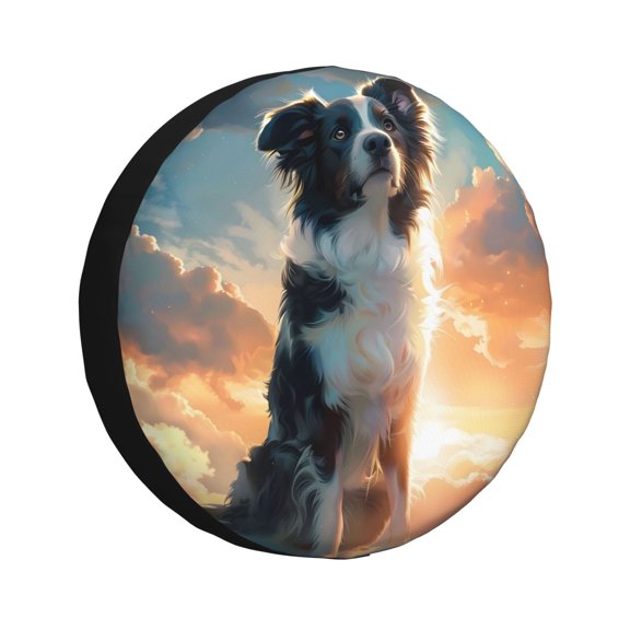 Vsdgher Cloud Border Collie for Spare Tire Cover, Tire Wheel Protector Wheel Cover Fit for Truck,Trailer,RV,SUV,Camper and Most Vehicle-14 inch