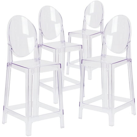 - Flash Furniture 4 Pk. Ghost Counter Stool in Transparent Crystal with Oval Back