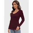 thumbnail image 5 of Womens Fall Deep V Neck Long Sleeve Shirts Modal Slim Fit Basic Tee Tops, 5 of 6