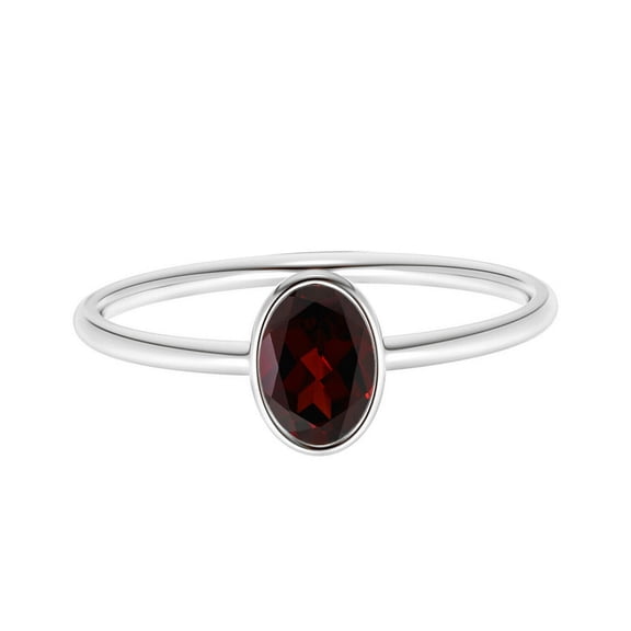 925 Sterling Silver Oval 8X6 MM Red Garnet Gemstone Stackable Lady Captain's Women Ring Jewelry