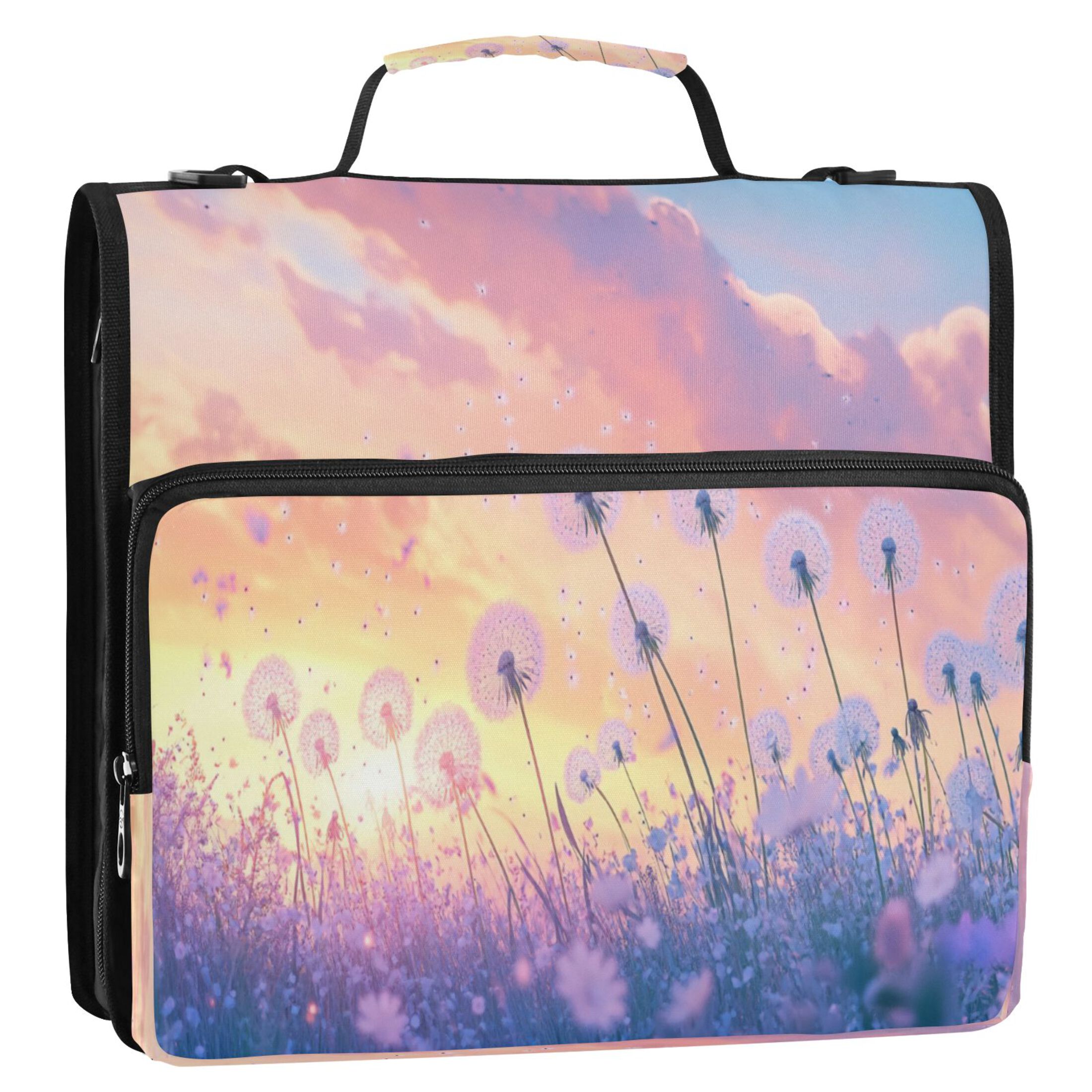 YAZAOO Zipper Binder trapper keeper Documents Organized Design Dandelions in Colorful Field Printed
