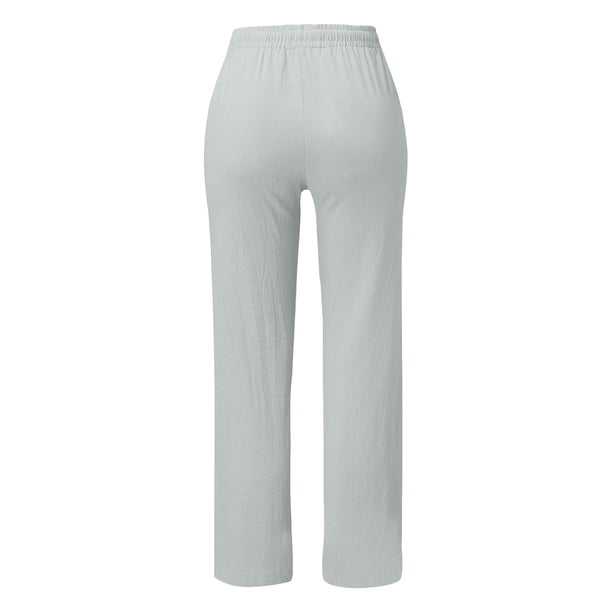 Pantalones de mujer de cintura alta y pierna ancha: pantalones elásticos informales con cordón y bolsillos, poliéster, pierna recta cómoda, tallas S-XXXL