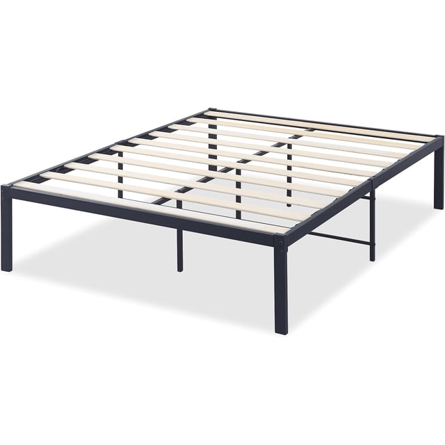 Base Cama Matrimonial, Marco de Cama de Metal, Espacio de Almacenamiento Debajo, Listones de Madera Duraderos, Sin Ruido, No Necesita Somier,