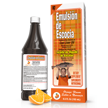 Emulsión de Escocia Orange Flavor, Cod Liver Oil Liquid, Omega-3, Multivitamin for Kids, 15.3 oz (1 Pack)