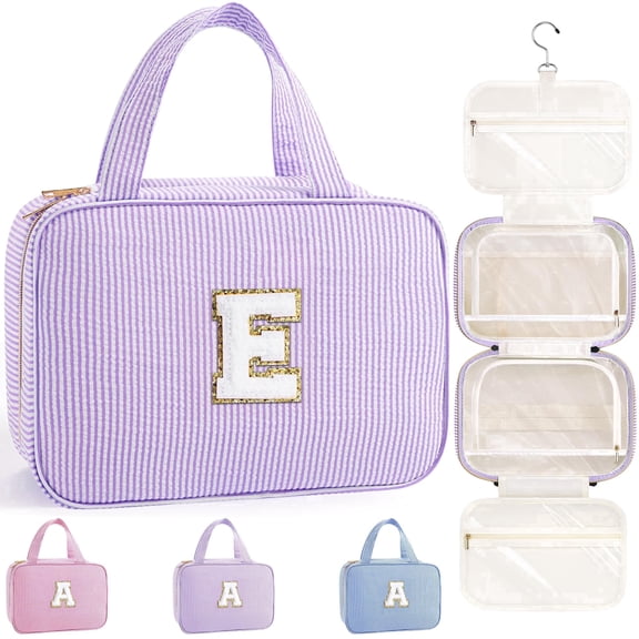YOOLIFE Teen Girl Gifts Trendy Stuff - Birthday Gifts for 7 - 18 Year Old Teen Girls, Hanging Toiletry Bag Initial Makeup Bag - Letter e, Purple