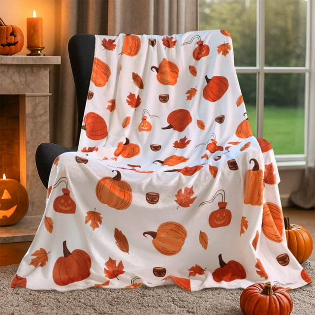 Cobija Halloween Gogreen Estampada, Lana de 300 g/M2, Microfibra Ultra Suave, 50" x 60", para Decoración del Hogar