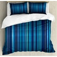 thumbnail image 1 of Harbour Stripe Duvet Cover Set Queen Size, Vibrant Nvay Blue Background with Thin Vertical Lines Modern Design, Decorative 3 Piece Bedding Set with 2 Pillow Shams, Navy Blue Teal, by Ambesonne, 1 of 3