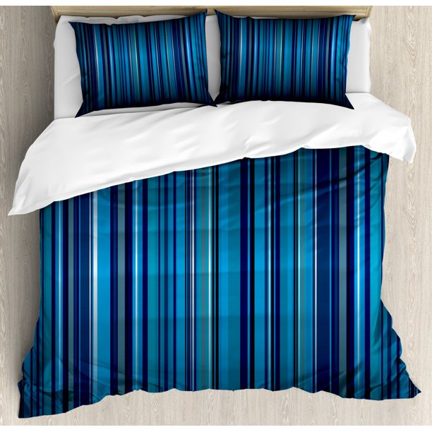 Harbour Stripe Duvet Cover Set Queen Size, Vibrant Nvay Blue Background