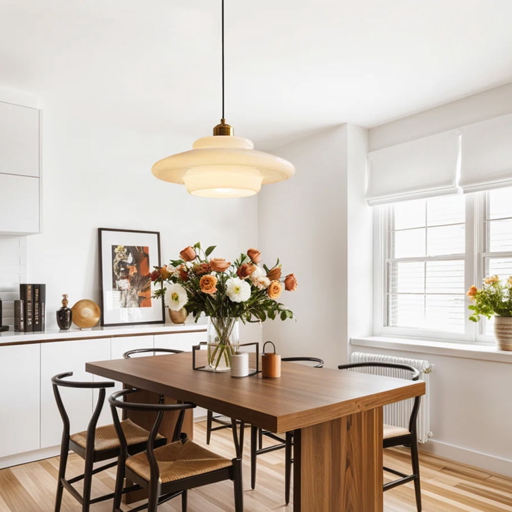 Mid Century Pendant Light Fixtures E26 Modern Gold Brass Kitchen Island Chandelier Lamp Milk White Glass Large Pendant Lamps for Dining Table Bedroom Hallway