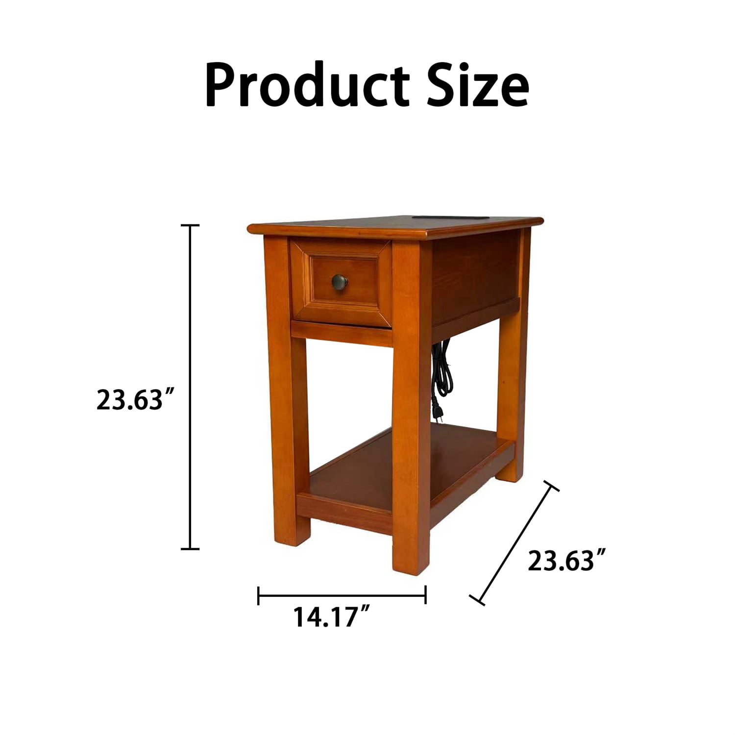 Hommoo Mission Style End Table with Built-in Charging Station, Wood Veneer Side Table with Drawer & Shelf for Living Room, Bedroom, or Small Spaces, Walnut