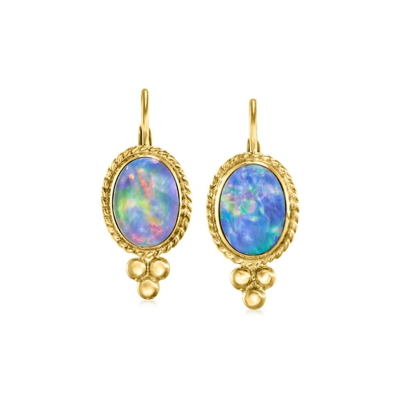 Ross-Simons Blue Opal Triplet Drop Earrings in 14kt Yellow Gold, Women's, Adult