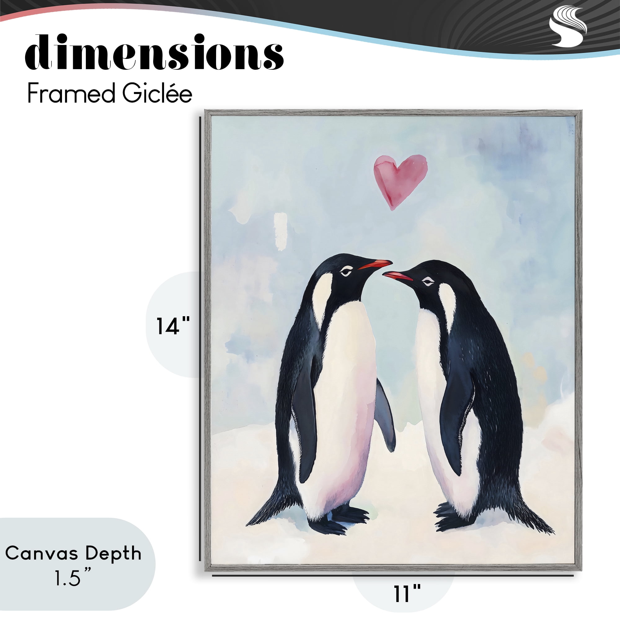 Stupell Industries Penguin Love with Heart Gray Framed Giclee Art, design by The Prints Vibe