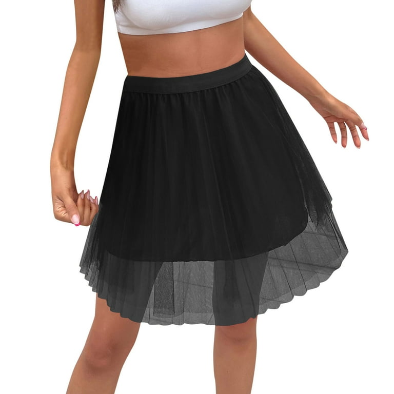 Contrast color inner gloss Phyllis short tulle skirt black - Shop