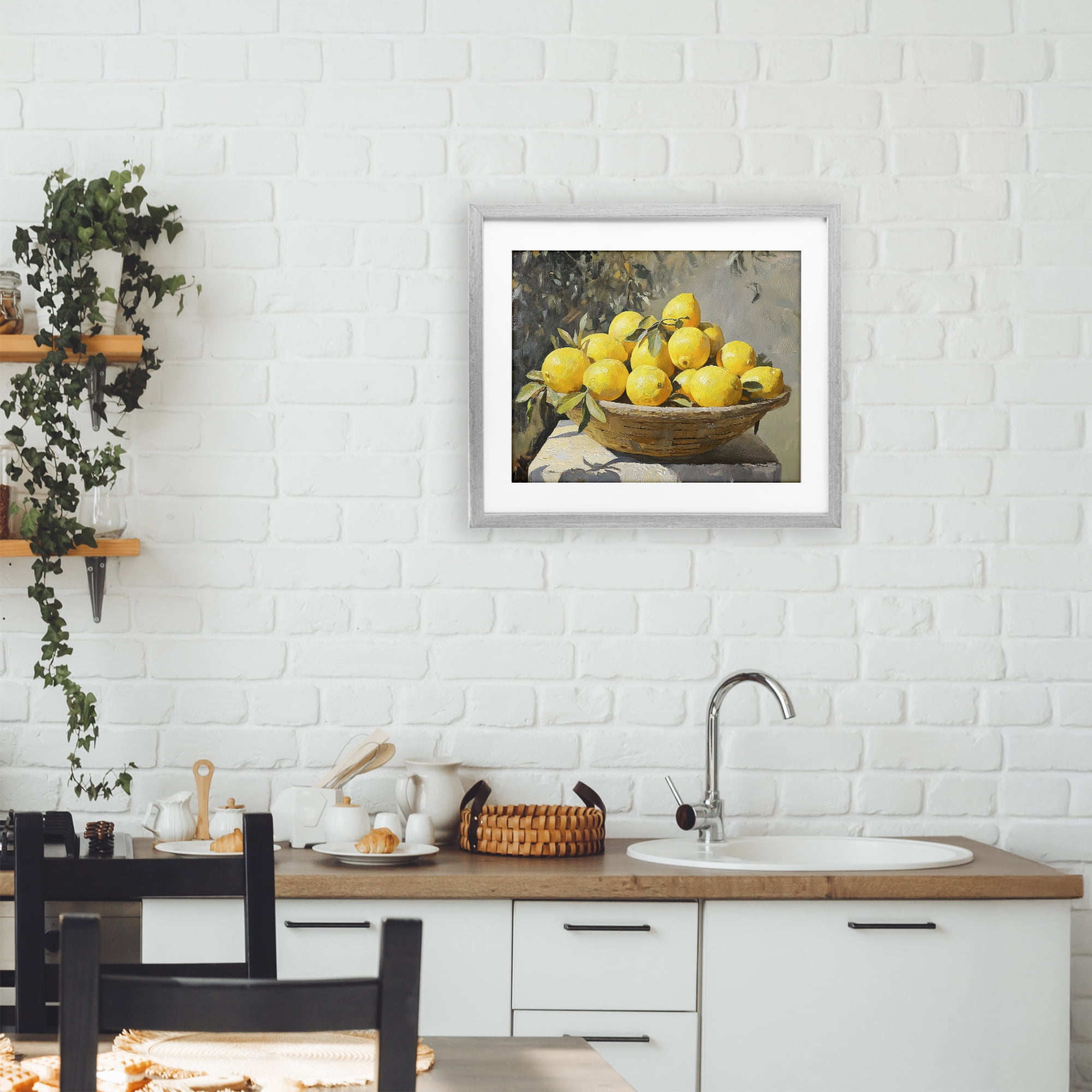 Stupell Industries Basket of Lemons in Sunlight Gray Framed Print Under Glass, design by Creative Studio