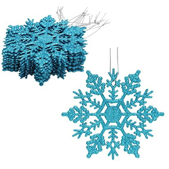 Christmas Concepts® Pack of 12-10cm Glitter Snowflake Hanging Decorations - Christmas Decorations (Turquoise)