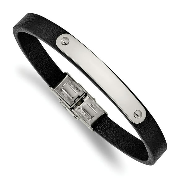 Primal Steel Stainless Steel Polished Leather 8.5 Inch ID Bracelet
