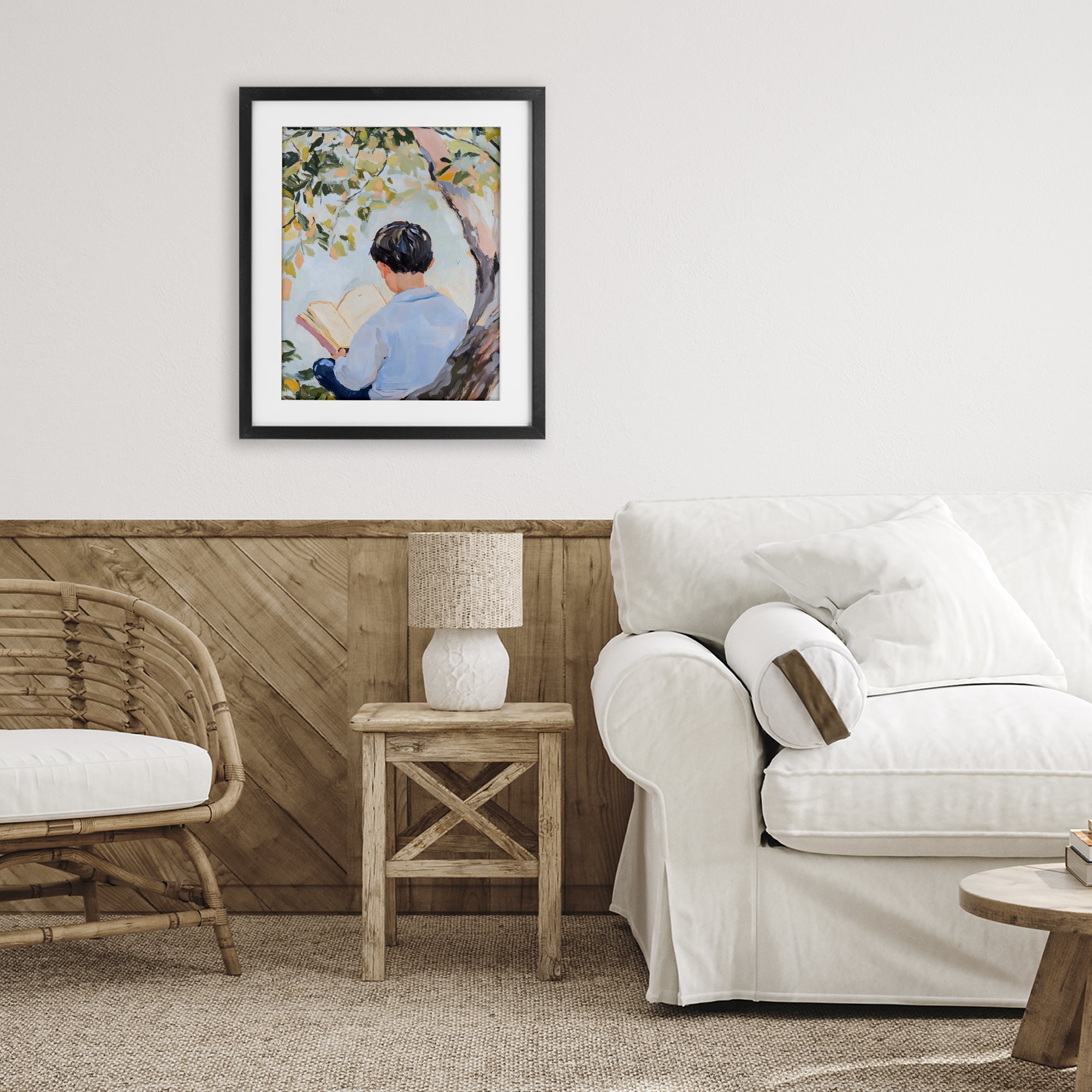 Stupell Industries Boy Reading in Nature Black Framed Print Under Glass, design by The Prints Vibe