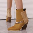 thumbnail image 2 of NECHOLOGY Botas Mujer Zapatos Botines para mujer Color sólido simple Decoración de metal Bloqueo de color Cómodo Tacón grueso Media Punta estrecha Botas de tamaño Botines Botas (Yellow, 9), 2 of 6