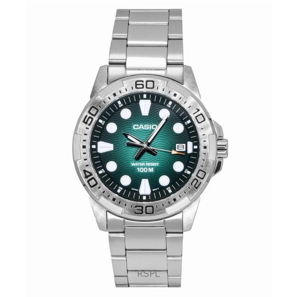 Casio Reloj Estándar Analógico de Acero Inoxidable con Esfera Verde de Cuarzo MTD-140D-3AV para Hombre con 100 M de Autonomía