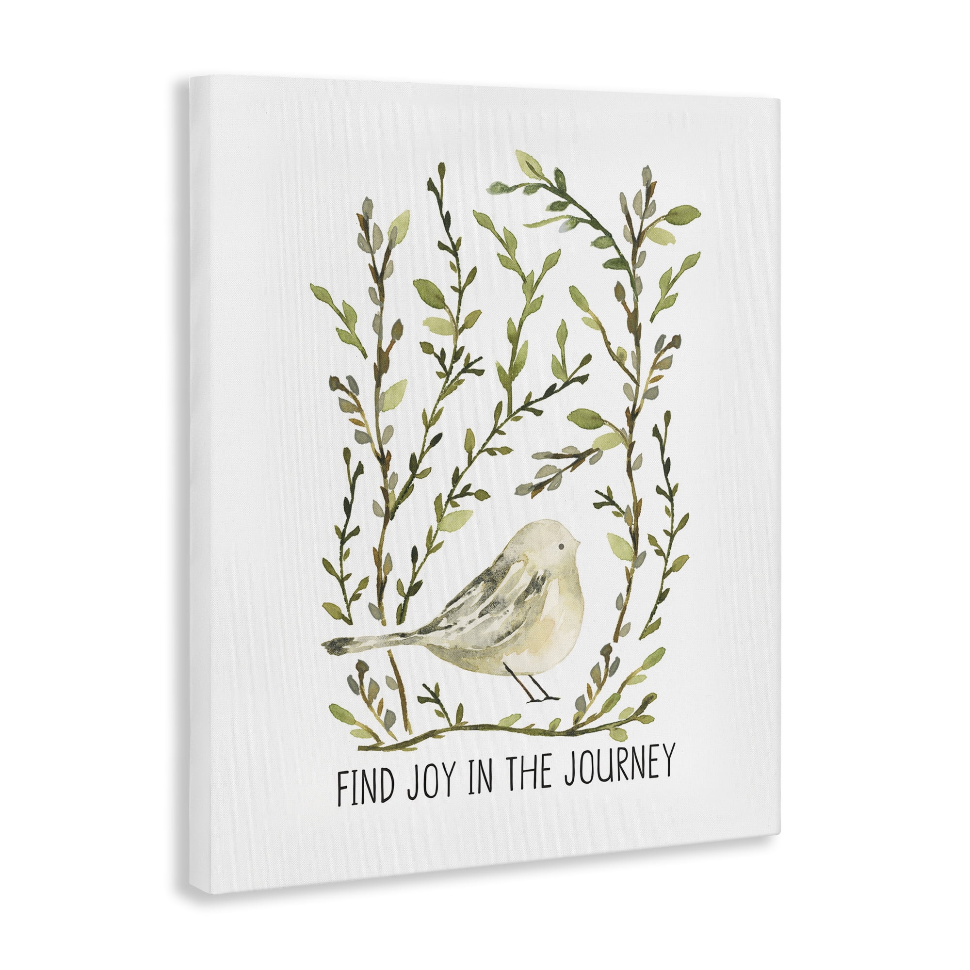 Stupell Industries Find Joy with Bird Botanical & Floral Painting Gallery Wrapped Canvas Art Print Wall Art, 24 x 30