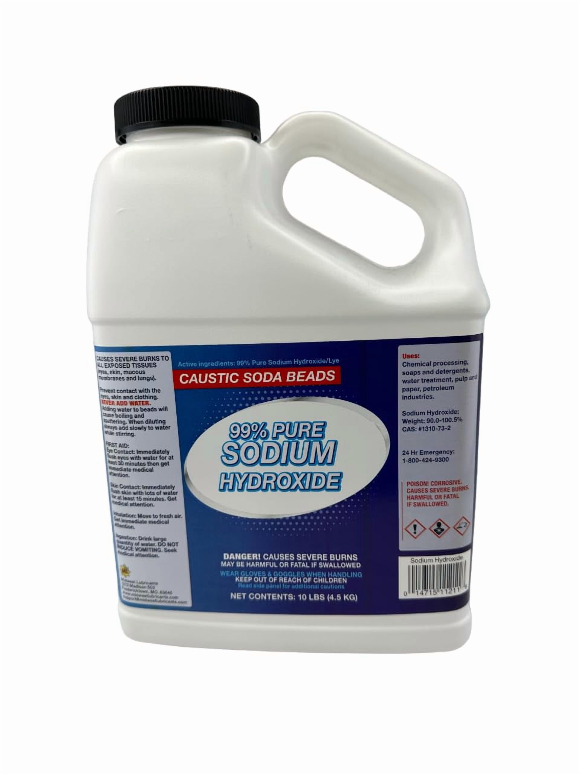 Sodium Hydroxide Lye (Caustic Soda) 10lb - NaOH Beads for Drain Cleaning, Soap Making, pH Control, Industrial Uses & Water Treatment