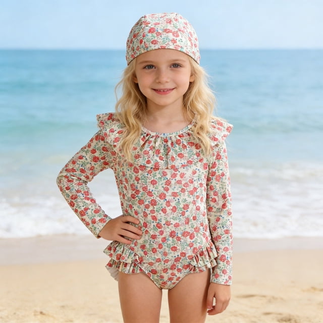 Girls Swimwear Long Sleeve Backless UPF Beach Bathing Suit for Pool Roleplay1